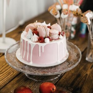 cake, gift, holiday, food, macaroons, sweets, dessert, happy birthday, raspberry, berries, celebration, surprise, peaches, pink, marshmallow